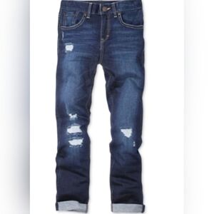 Levi's Girls Girlfriend Jeans Dark Wash Distressed. EUC Sz 12 27" Inseam.